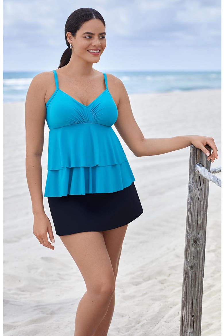Leona V-Neckline Tankini Swim Top, Alternate, color, Turquoise