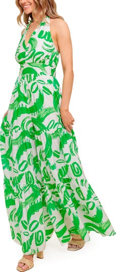 Print Wide Leg Halter Jumpsuit
