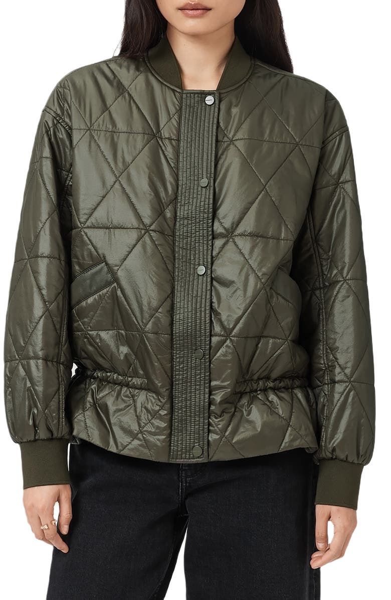 AllSaints Alii Quilted Bomber Jacket, Main, color, Forest Green