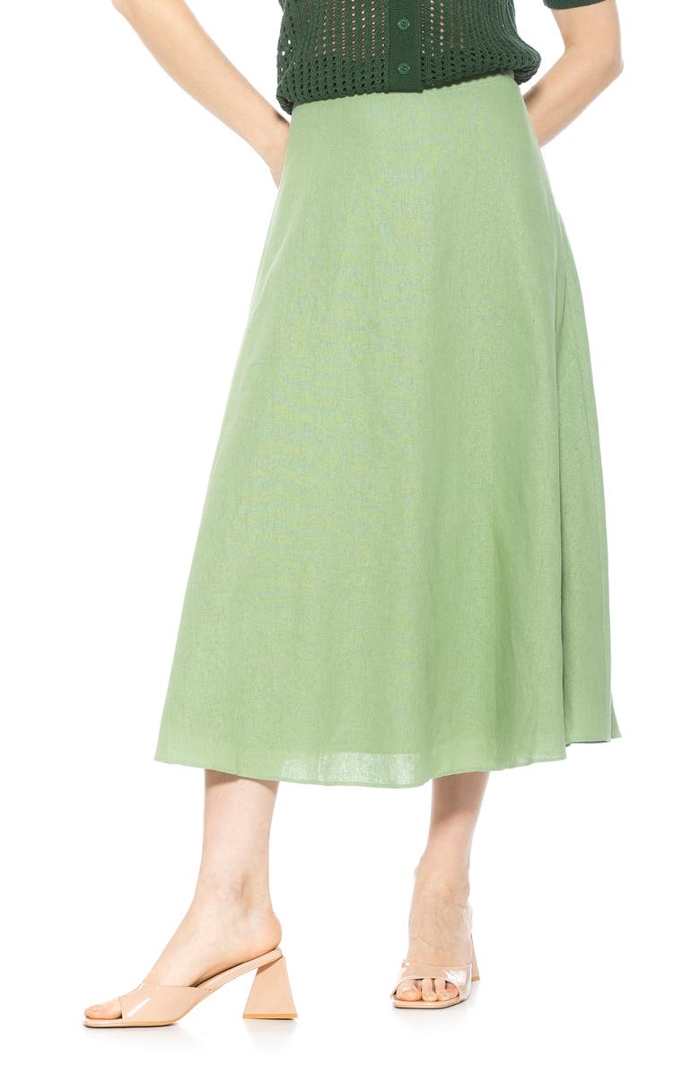 Alexia Admor Brilyn Linen Midi Skirt, Main, color, Sage