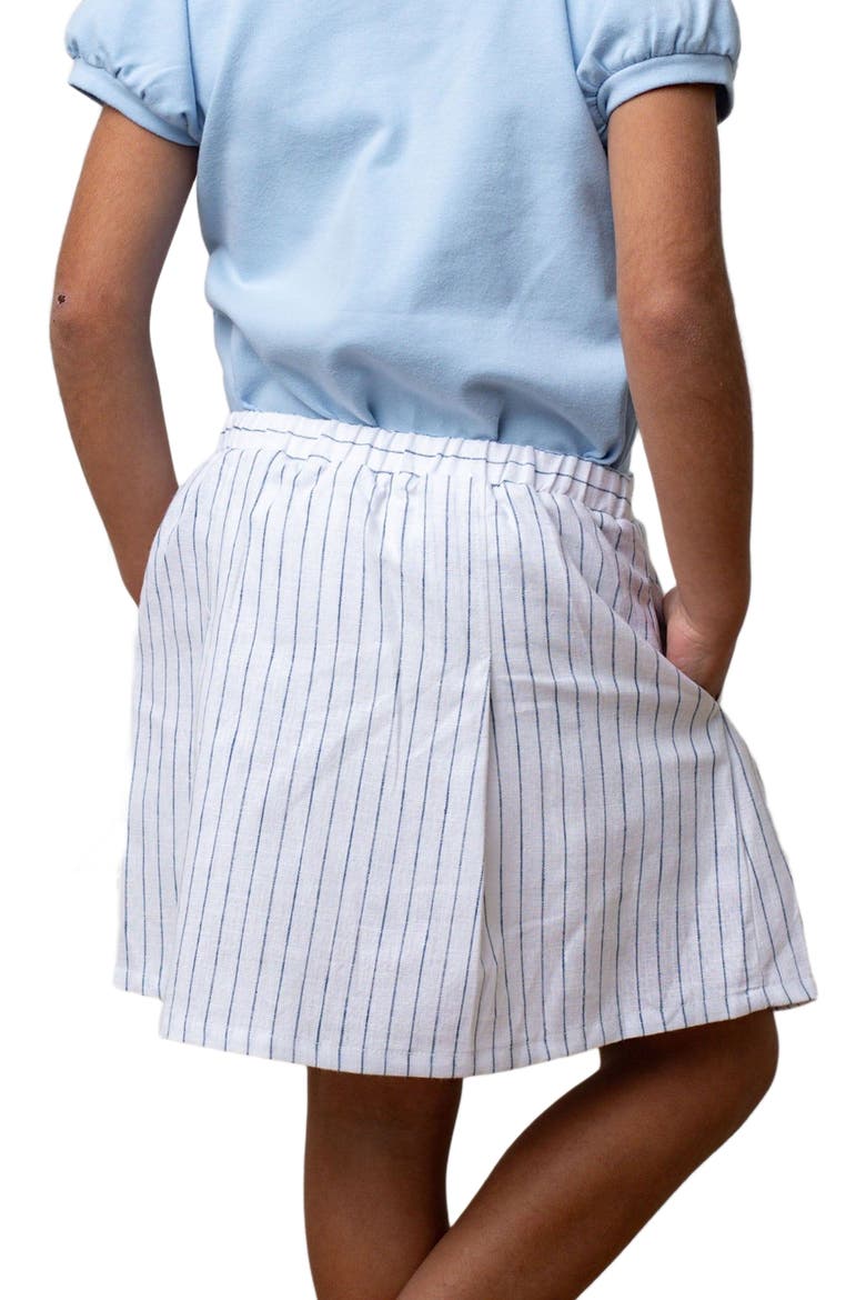 Girls' Linen Pleated Bow Skort, Toddler, Alternate, color, White Court Pinstripe