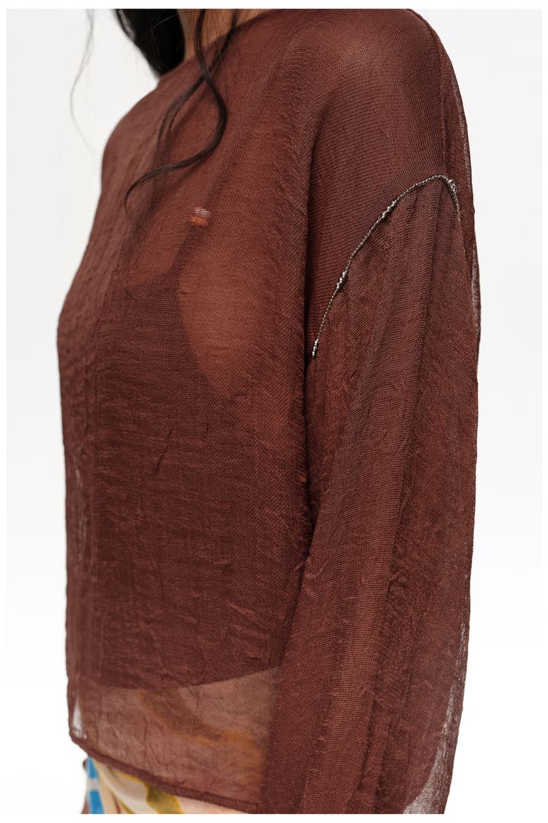 Boxy Sweater With Metallic Beads, Alternate, color, BROWN