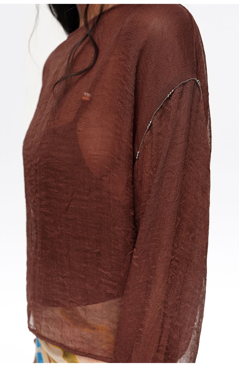 Bimba y Lola Boxy Sweater With Metallic Beads, Alternate, color, Brown