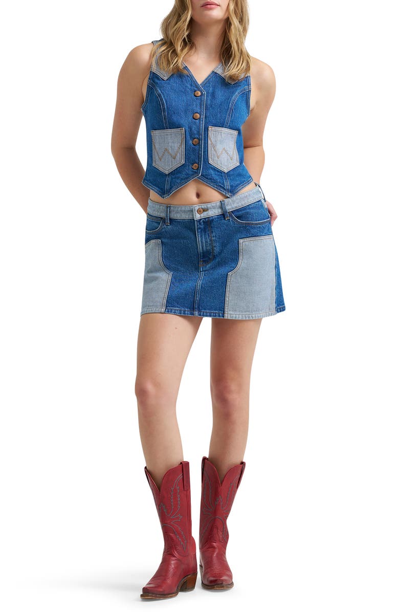 Wrangler Rodeo Print Two-Tone Denim Vest, Alternate, color,