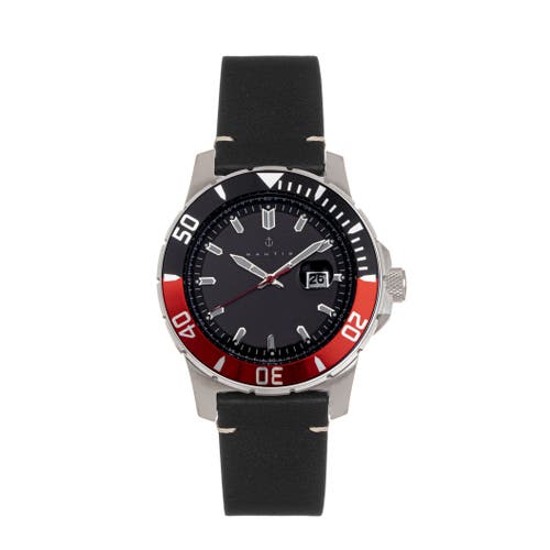 Nautis Dive Pro 200 Leather-Band Watch w/Date in Black & Red  product