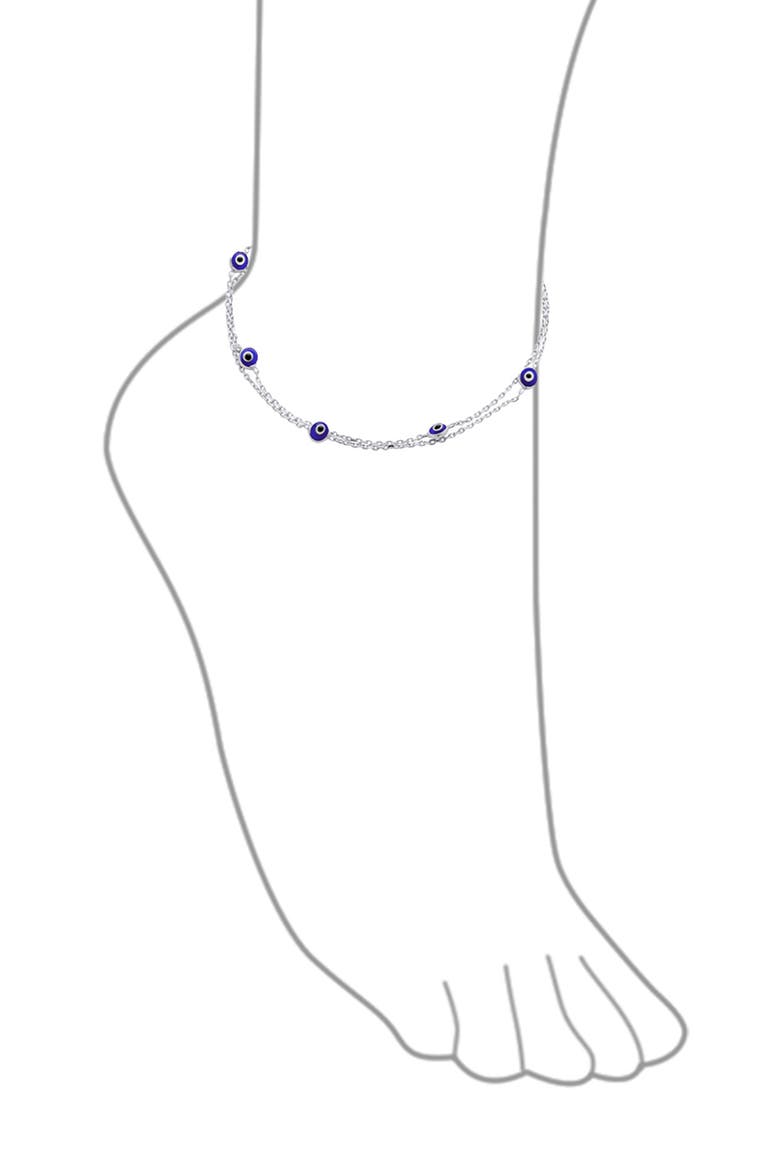 Sterling Silver Evil Eye Glass Anklet, Alternate, color, silver BLUE