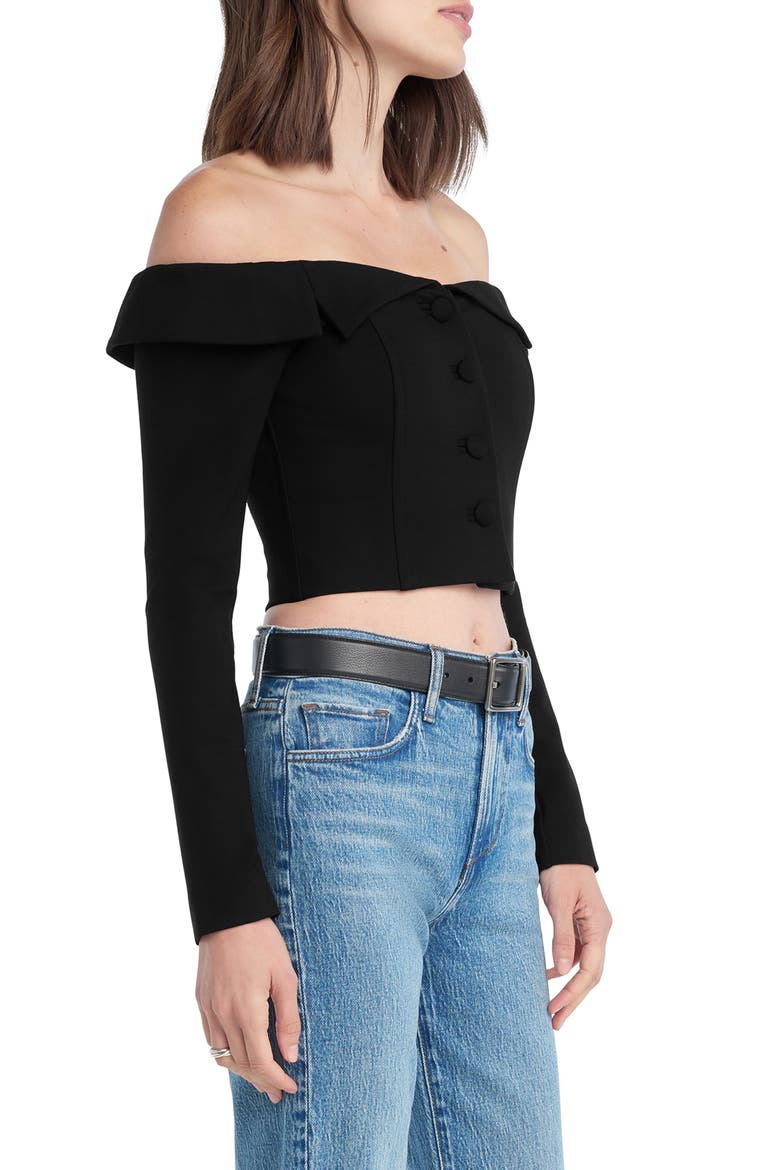 The Revenge Off the Shoulder Crop Top, Alternate, color, BLACK