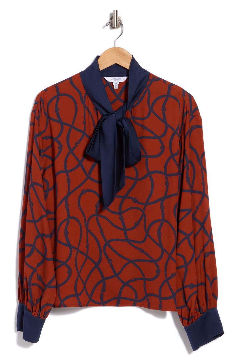 Lucille Tie Neck Long Sleeve Top, Main, color, MULTI-ORANGE