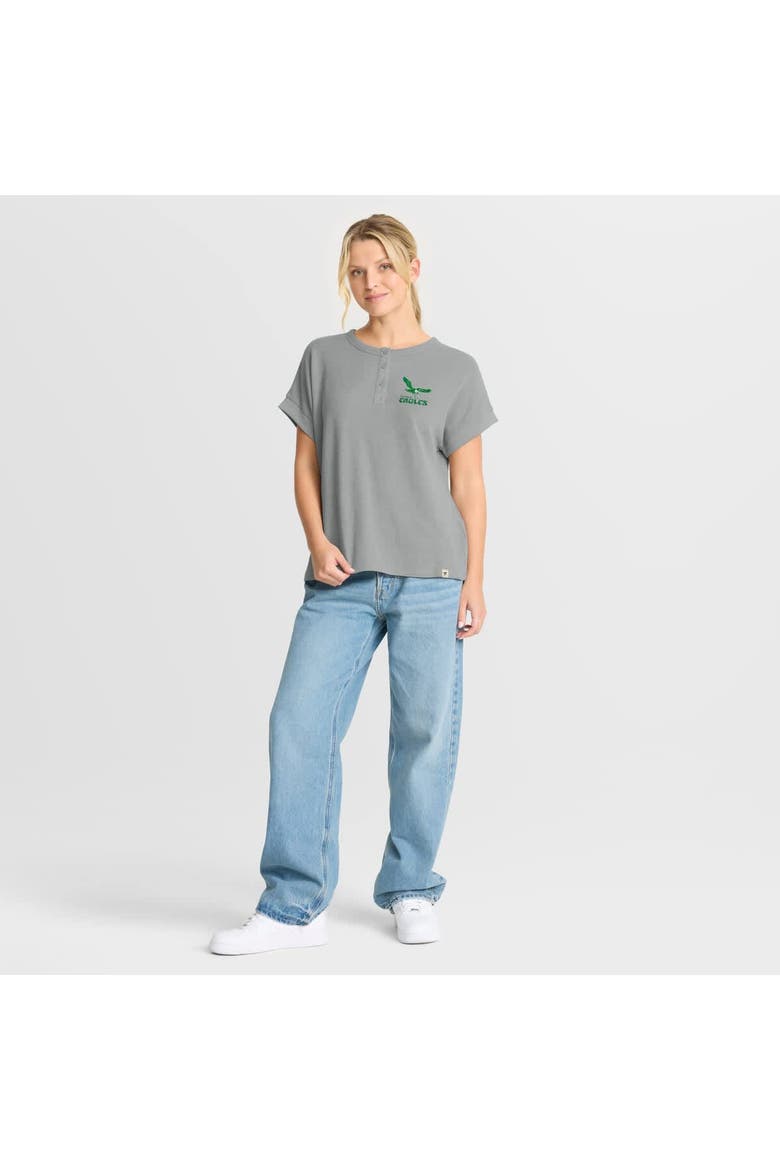 Women's Fanatics Heather Gray Philadelphia Eagles Oversized Hometown Premium Henley Shirt, Alternate, color, Heather Gray
