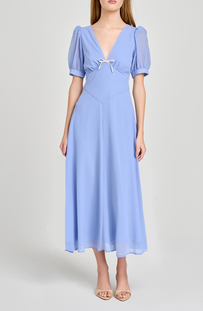 WAYF Juliana Short Sleeve A-Line Midi Dress, Main, color, Cornflower