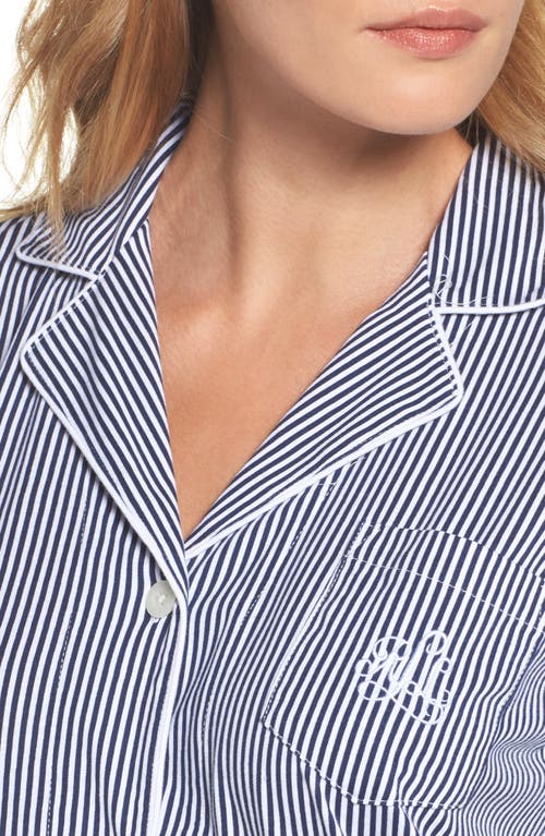 Shop Ralph Lauren Lauren  Knit Crop Cotton Pajamas In Windsor Navy/white Stripe