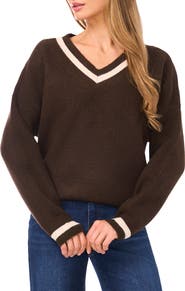 CeCe V-Neck Varsity Sweater