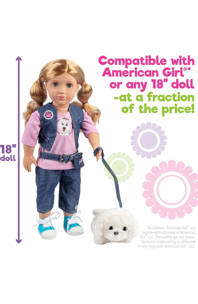 Dress Along Dolly 7pc Dog Walker Outfit w Pet Puppy- 18" Doll Clothes & Accessories Compatible w American Girl Dolls, Alternate, color, Blue