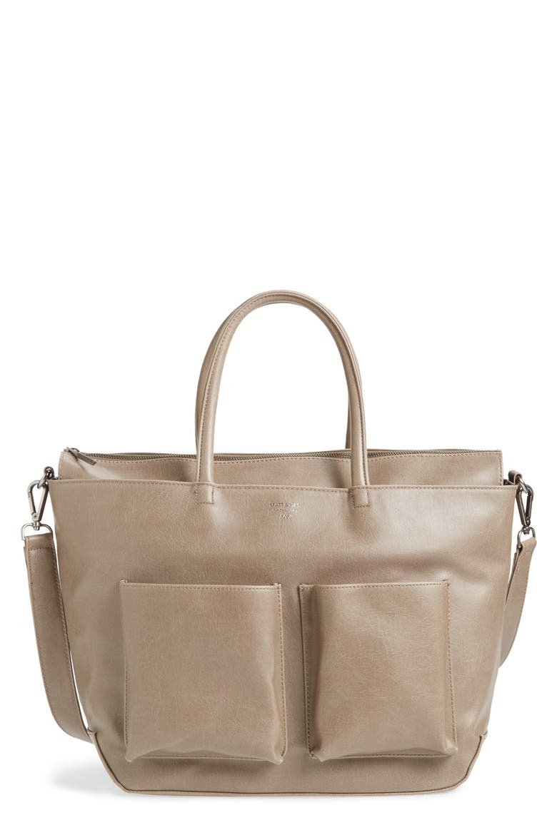 'Raylan' Vegan Leather Diaper Bag, Main, color, WALNUT