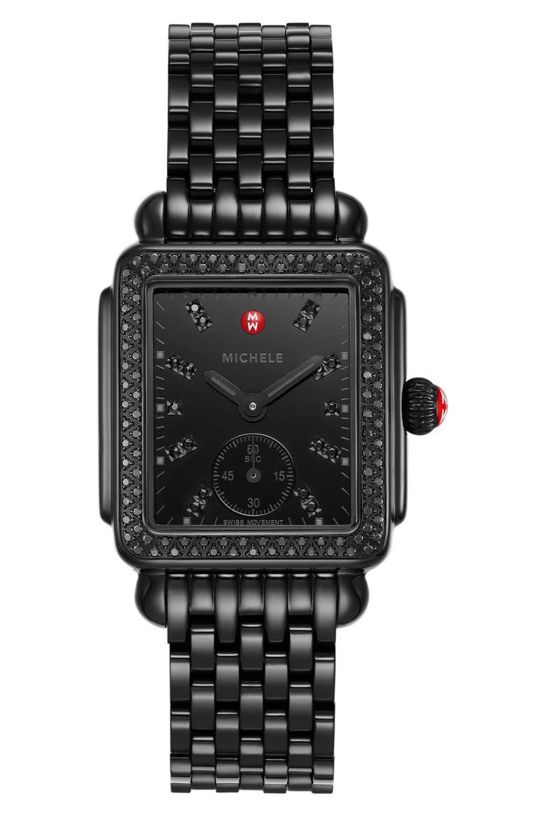 Deco Mid Noir Diamond Watch Head & Bracelet, 31mm, Main, color, BLACK