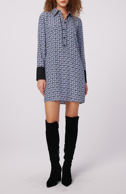 Tamina Geo Print Long Sleeve Shirtdress