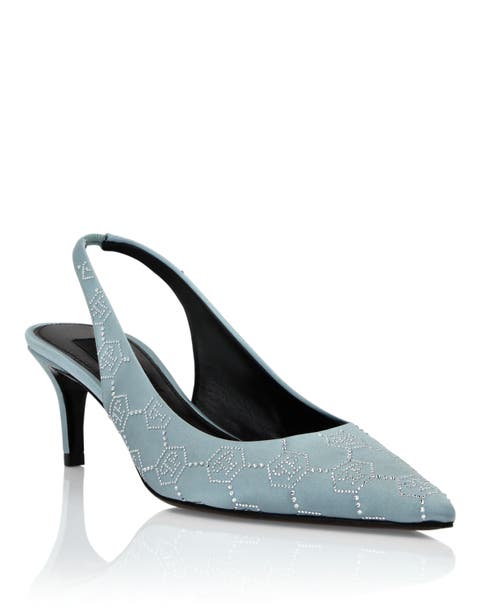 Satin Slingback Shoes Low Heels Monogram Strass Women