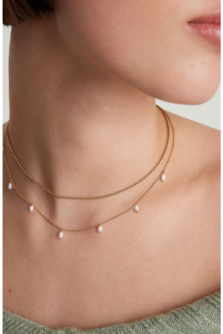 Tiny Pearl Station Necklace, Alternate, color, 18k Gold Vermeil / Pearl