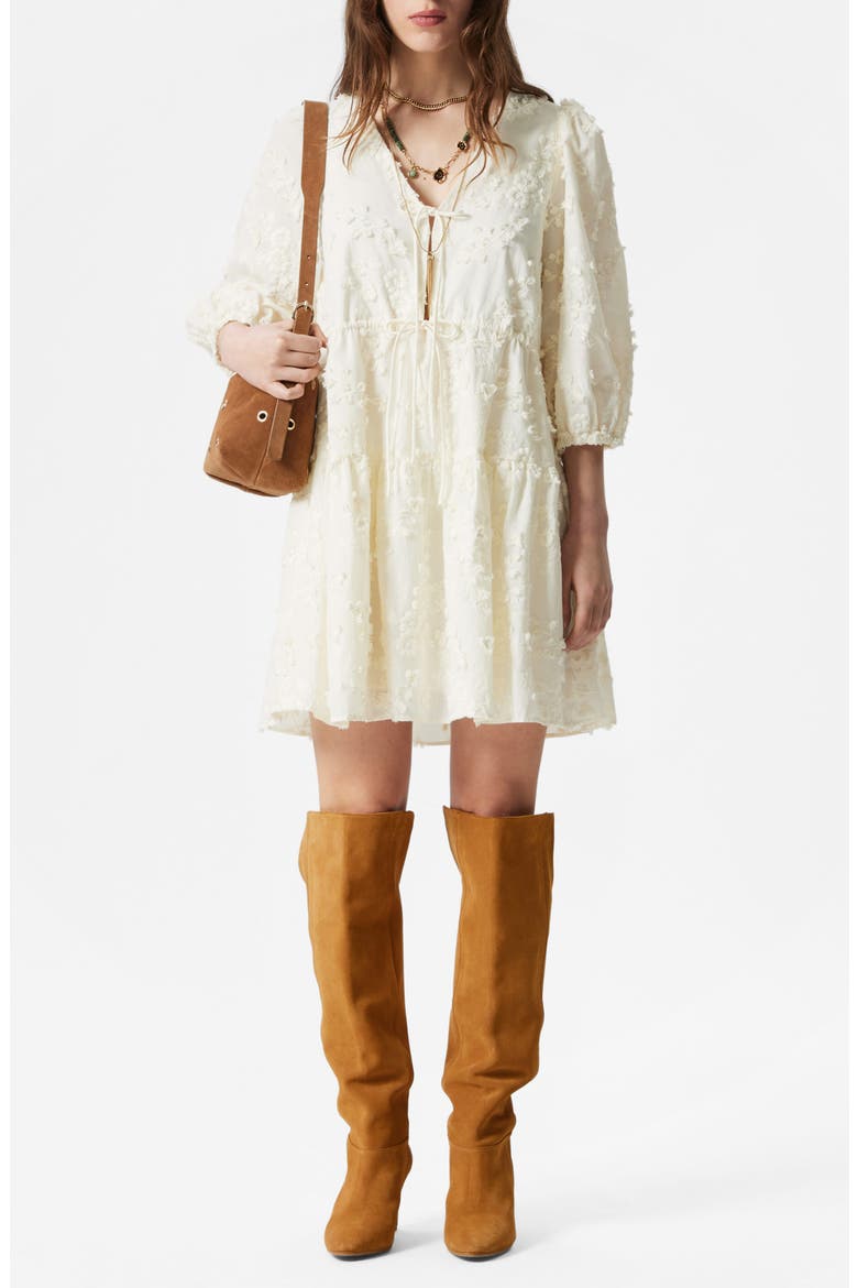 Embroidered Puff Sleeve Cotton Mini Sundress, Main, color, CREAM DUSTY LIGHT