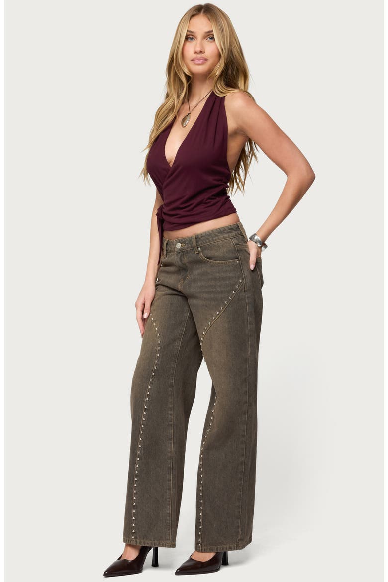Addana Halter Faux Wrap Crop Top, Alternate, color, BURGUNDY
