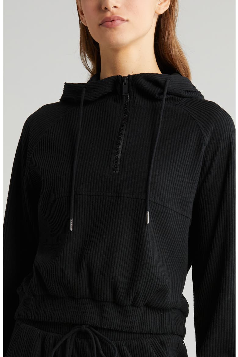 Cozy Rib Half Zip Hoodie, Alternate, color, BLACK