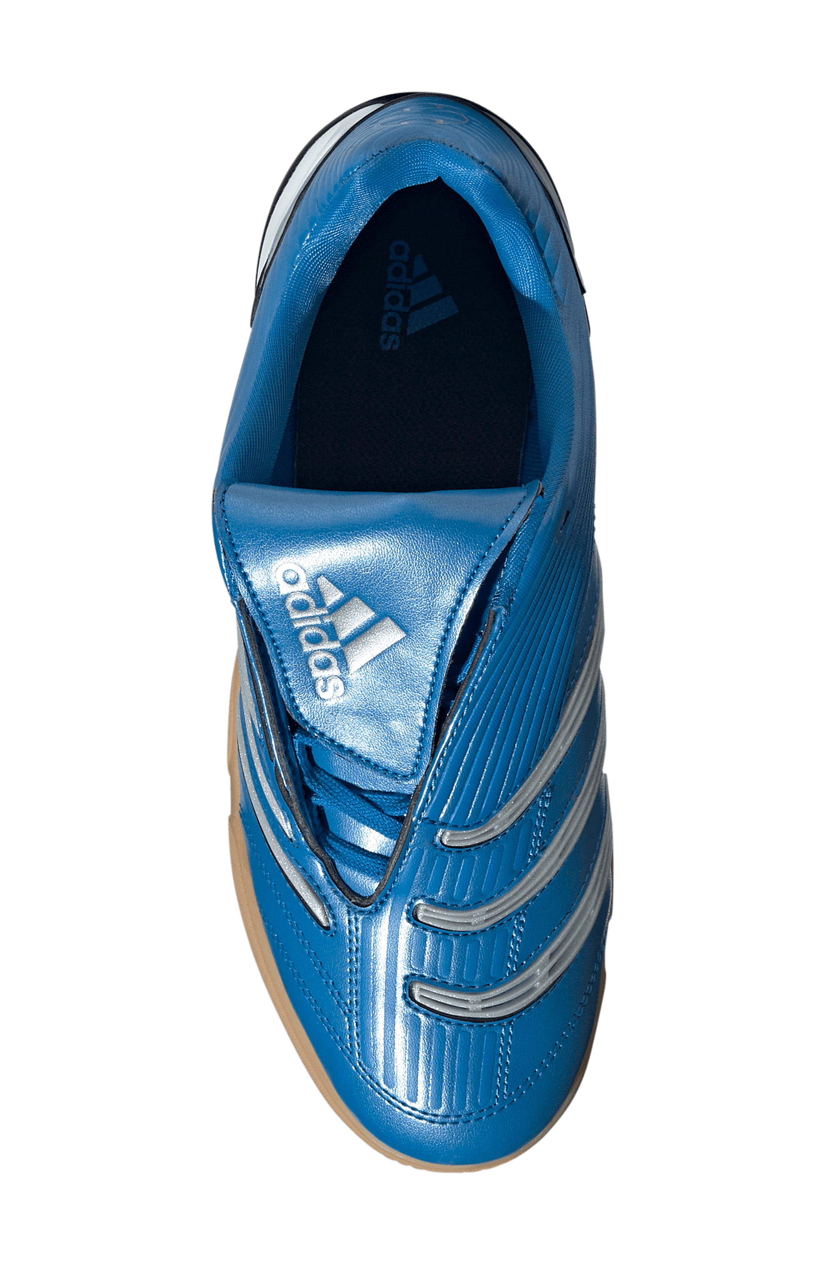 adidas Gender Inclusive Predator Sala Soccer Sneaker, Alternate, color, Metallic Blue/ Silver/ Gum