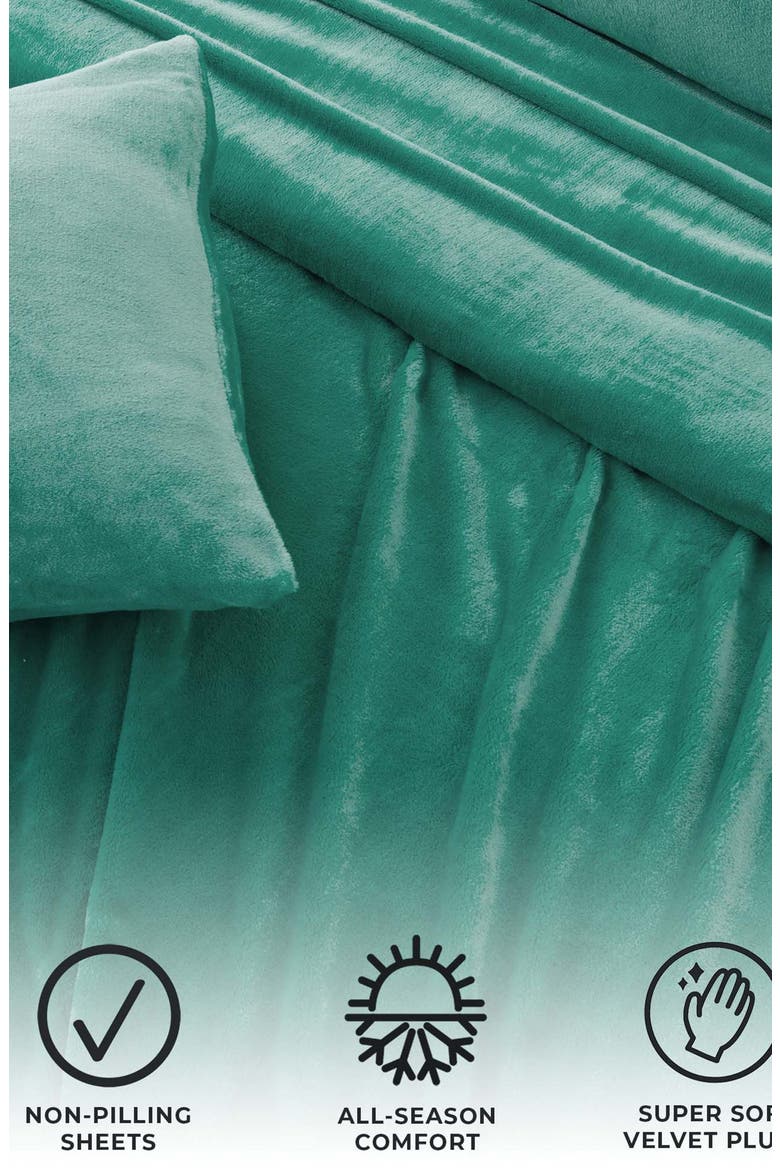 Solid Plush Velour Sheet Set, Alternate, color, AQUA