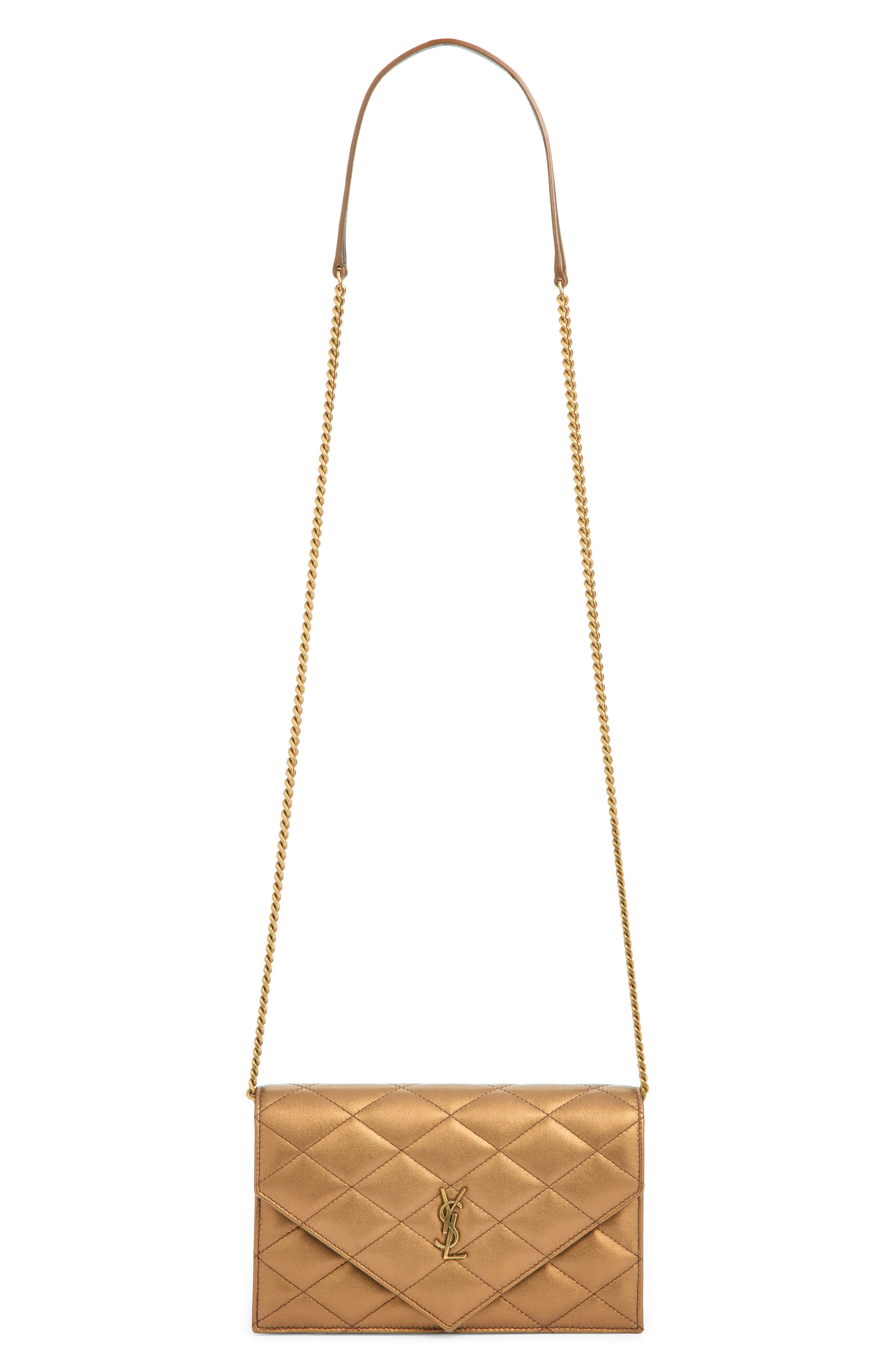Paris Metallic Leather Chain Wallet, Main, color, COOL BRONZE