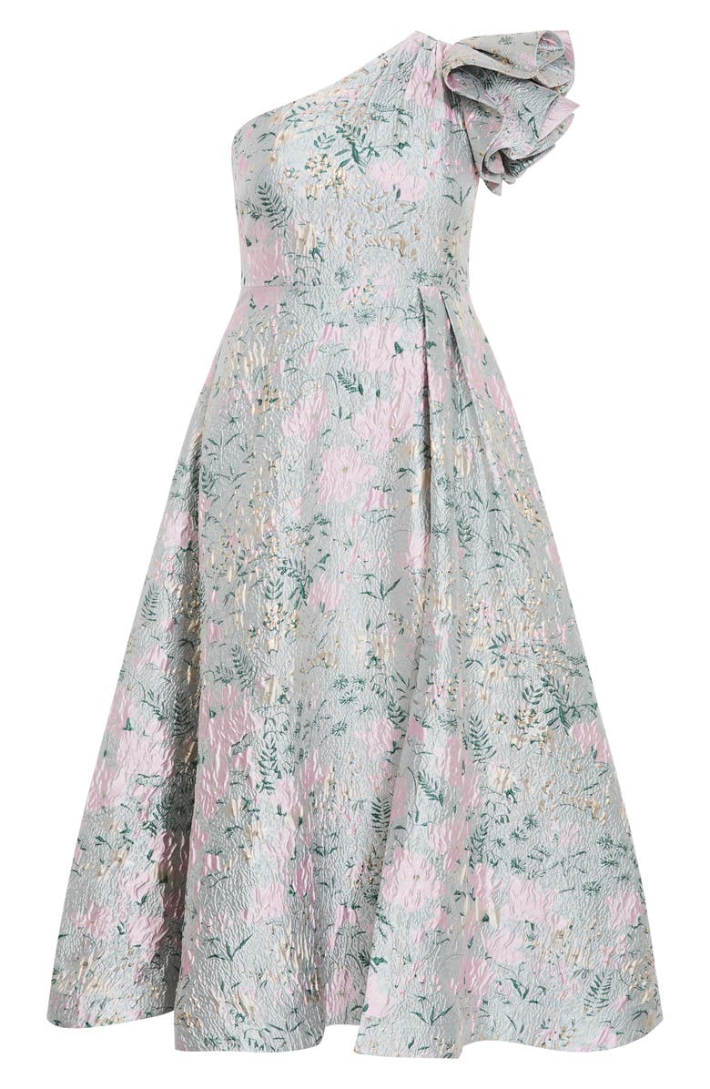 City Chic Enchanting Metallic Puff Sleeve One-Shoulder Gown, Alternate, color, Secret Garden