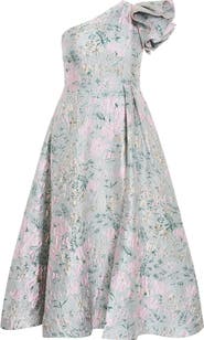 City Chic Enchanting Metallic Puff Sleeve One-Shoulder Gown