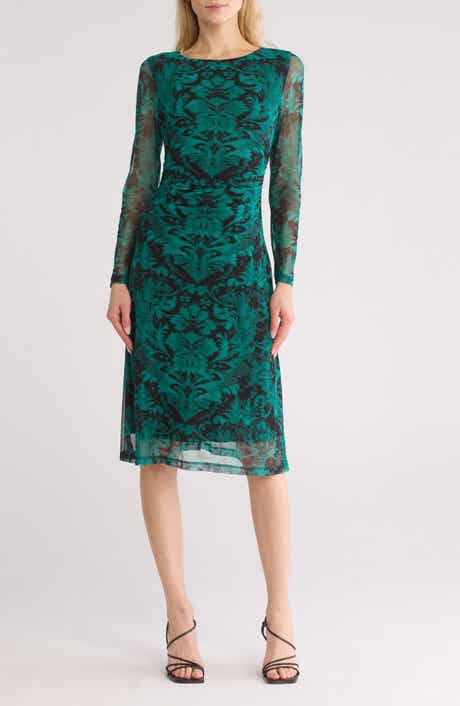 Connected Apparel Long Sleeve A-Line Mesh Midi Dress