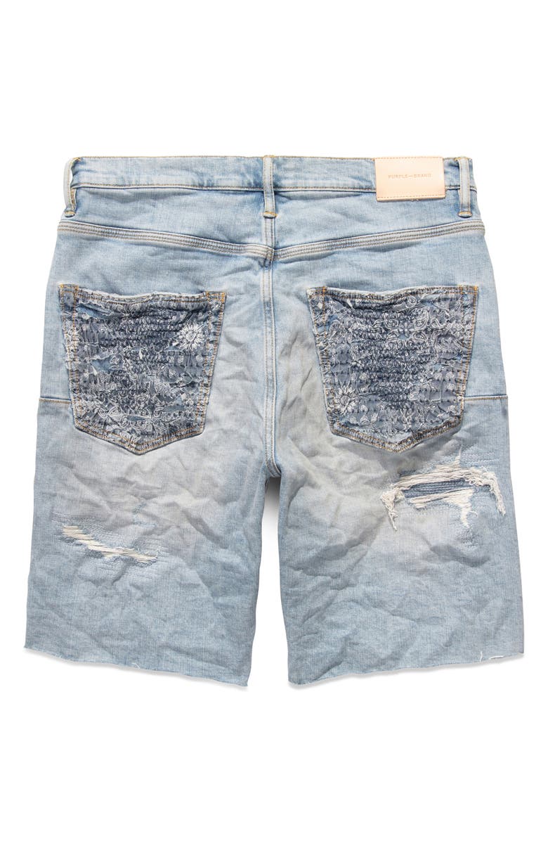 PURPLE BRAND Rip & Repair Raw Edge Denim Shorts with Quilted Pockets, Alternate, color,
