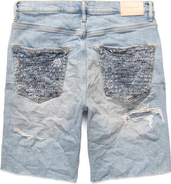 PURPLE BRAND Rip & Repair Raw Edge Denim Shorts with Quilted
