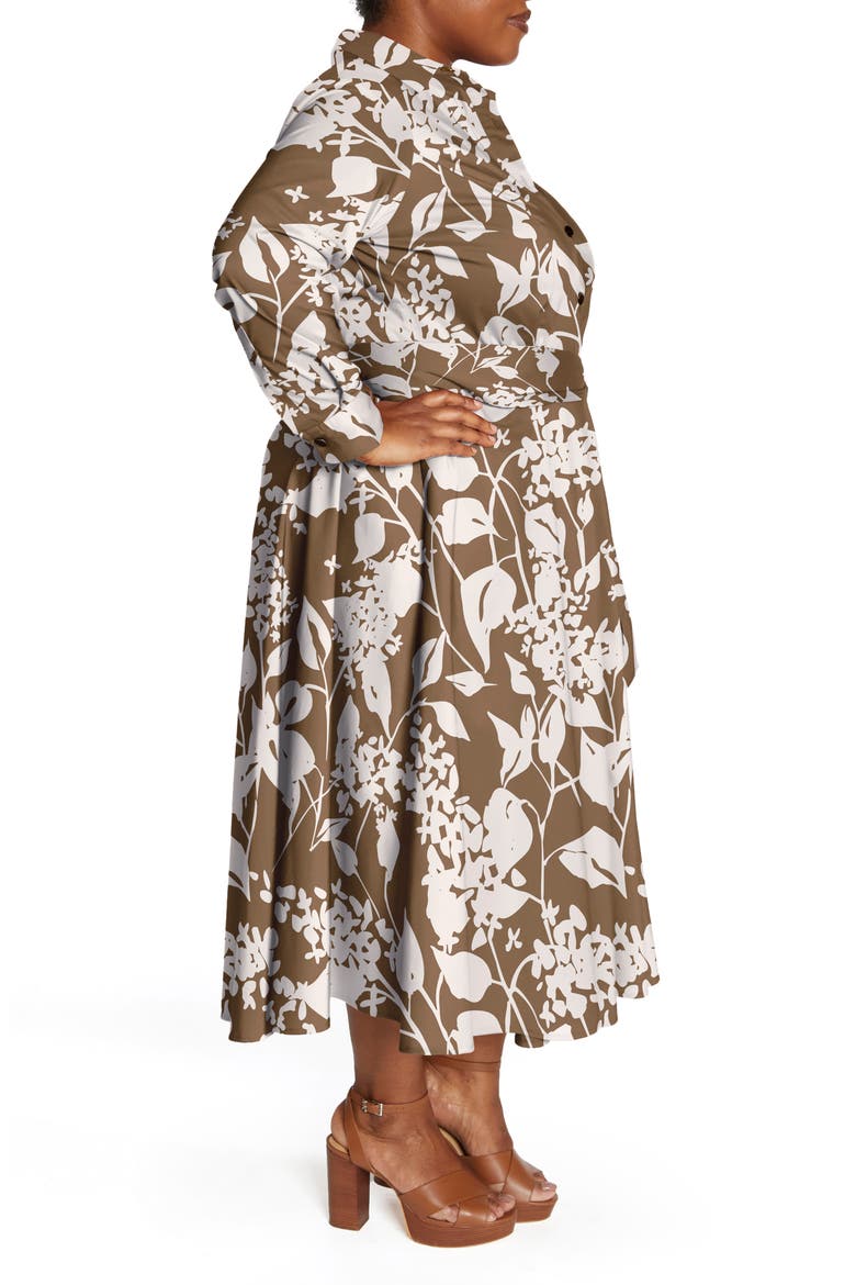 Floral Long Sleeve Poplin Shirtdress, Alternate, color, BROWN/ CREAM