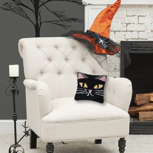C & F Home C&f Home Black Cat Small Petite Hooked Halloween Accent Pillow, 8" X 8" In Black