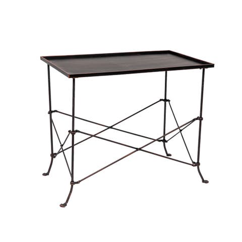 Rectangular Tall Metal End Table with Claw Feet, Rustic Bronze