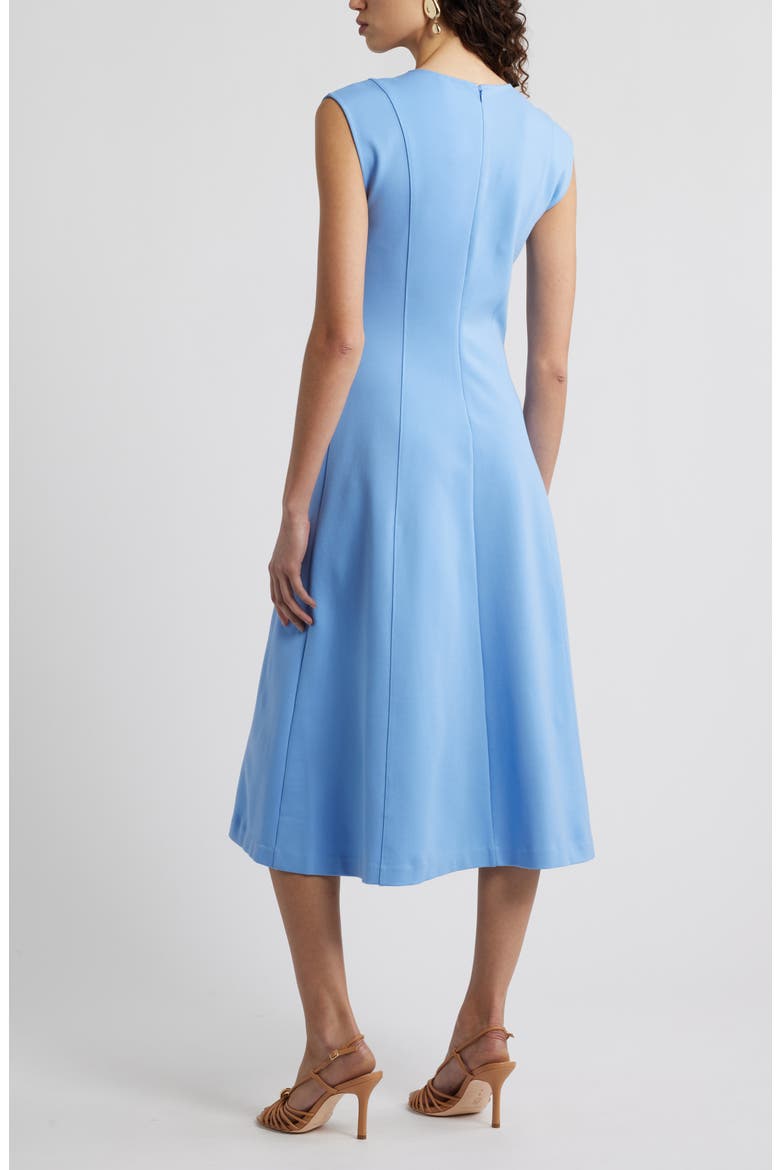Pleated Cap Sleeve Ponte Dress, Alternate, color, BLUE CORNFLOWER