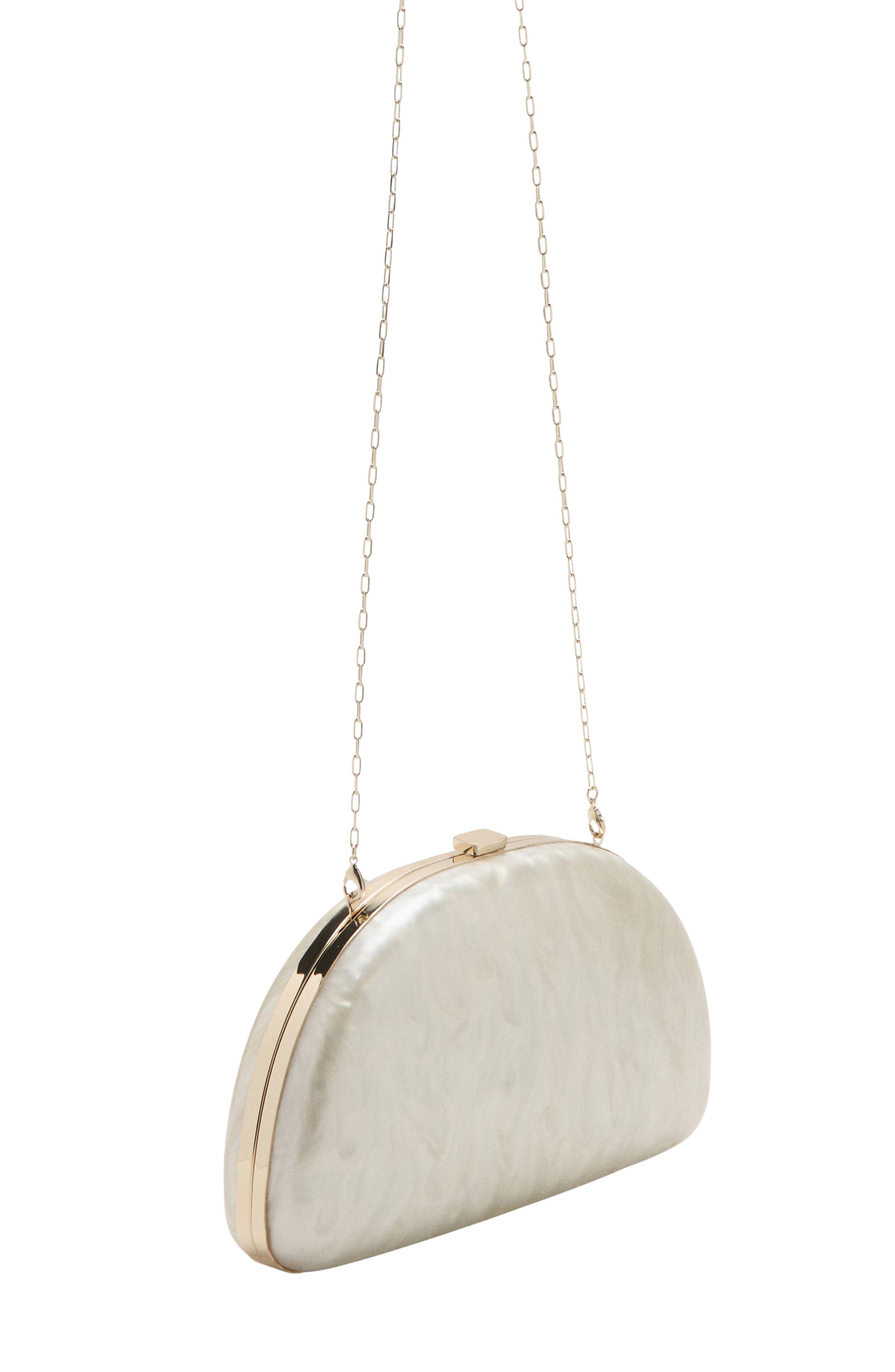 MANGO Oval Frame Clutch, Alternate, color, Ice Grey
