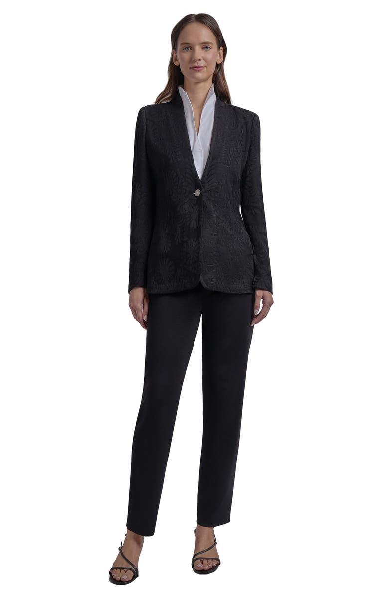 Misook Heritage Fit One-Button Jacquard Knit Jacket, Alternate, color, Black