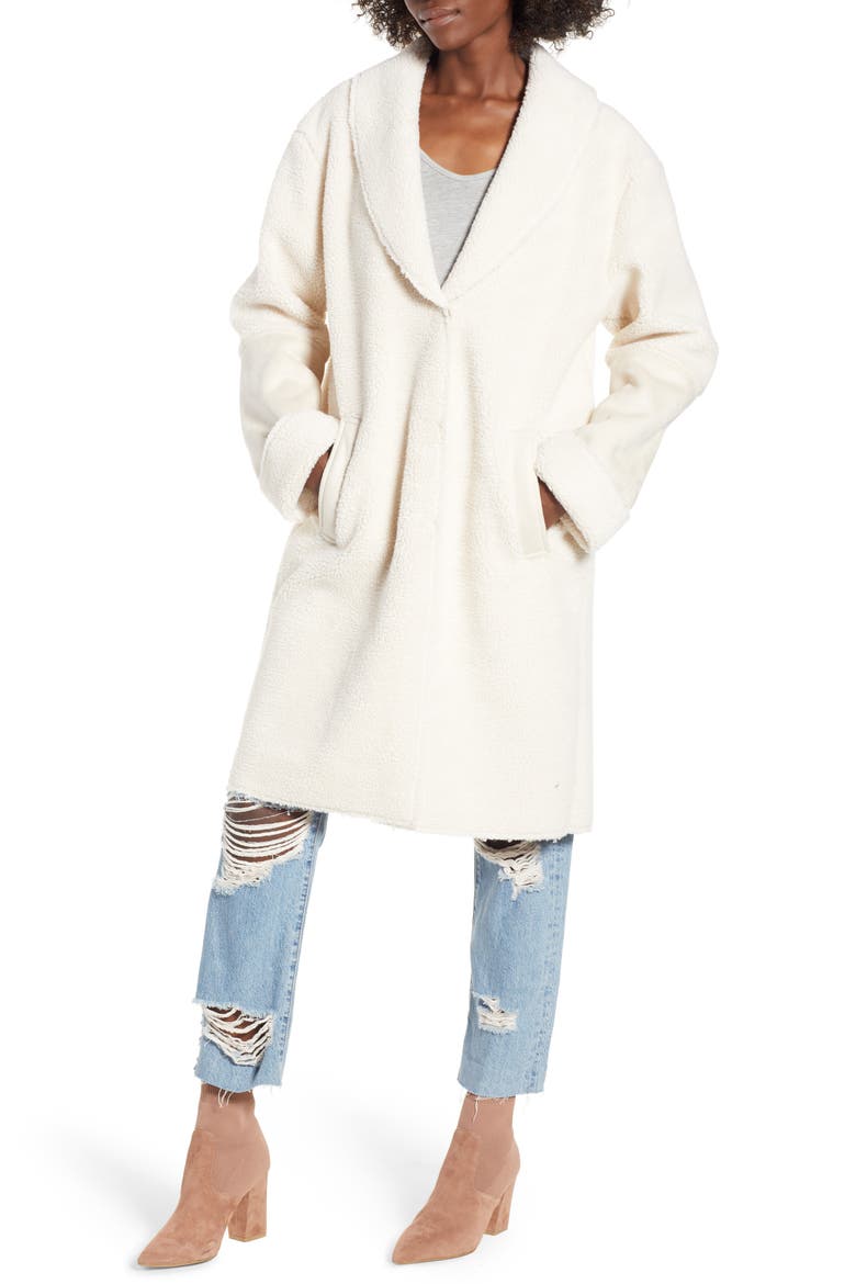 Faux Shearling Long Coat, Alternate, color, IVORY