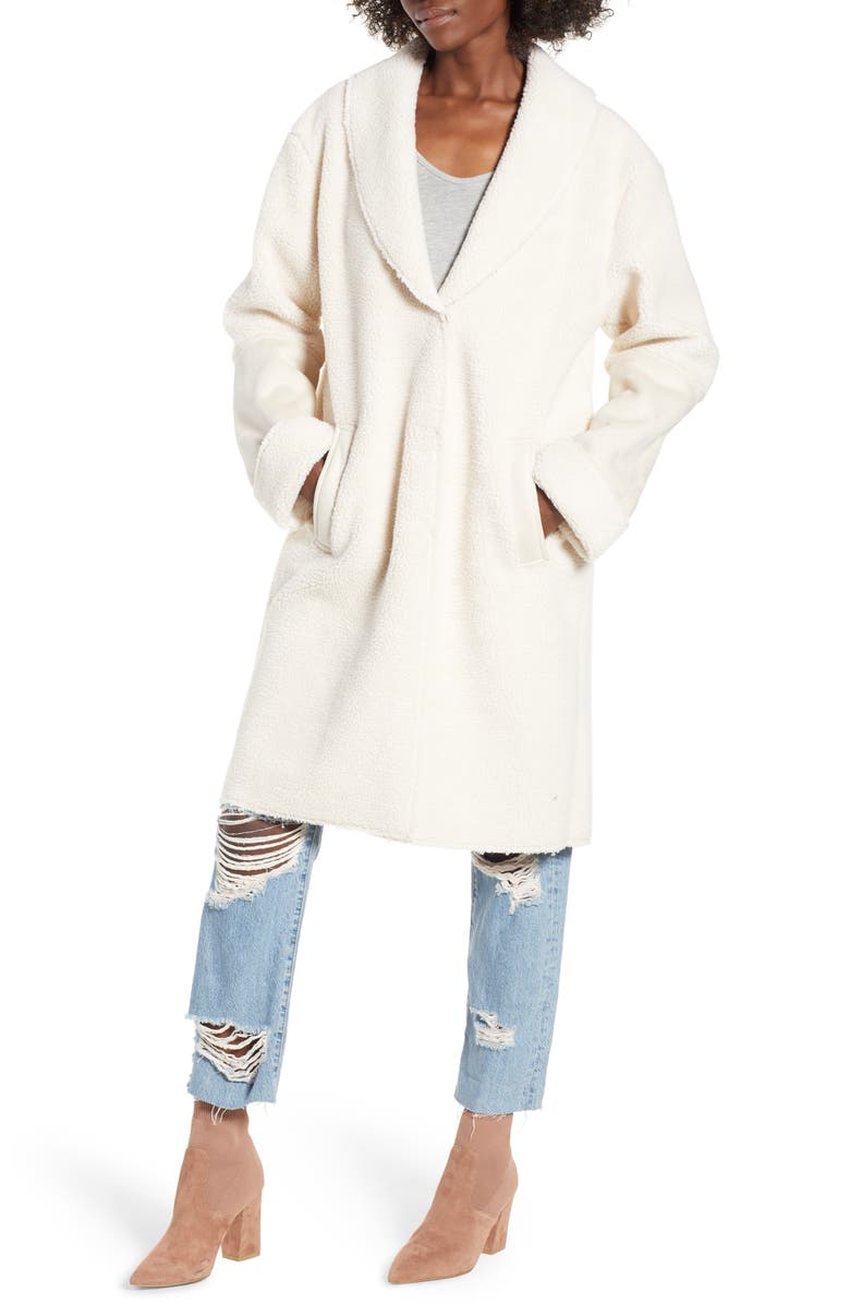 Kensie Faux Shearling Long Coat, Alternate, color,