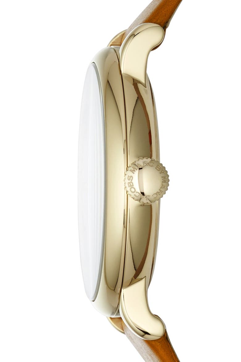 'Baker' Leather Strap Watch, 37mm, Alternate, color, TAN/ GOLD