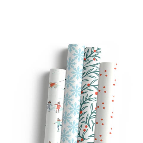 Two-sided "winter Wonderland" & "wreath" Heavyweight Christmas/holiday Gift Wrap (eight Sheets)