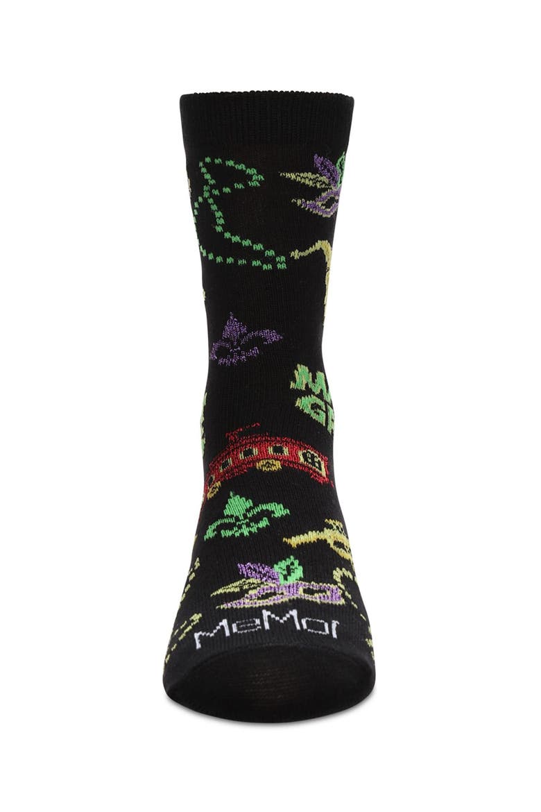 Mardi Gras Crew Socks, Alternate, color, Black