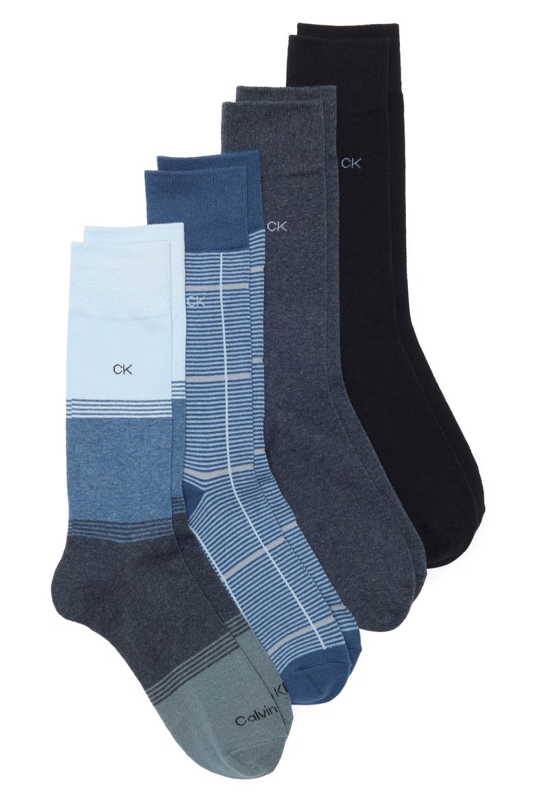 4-Pack Flat Knit Dress Crew Socks, Main, color, BLUE MULTI