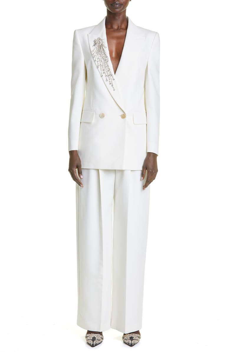 McQueen Crystal Embroidered Wool Blazer, Alternate, color, 