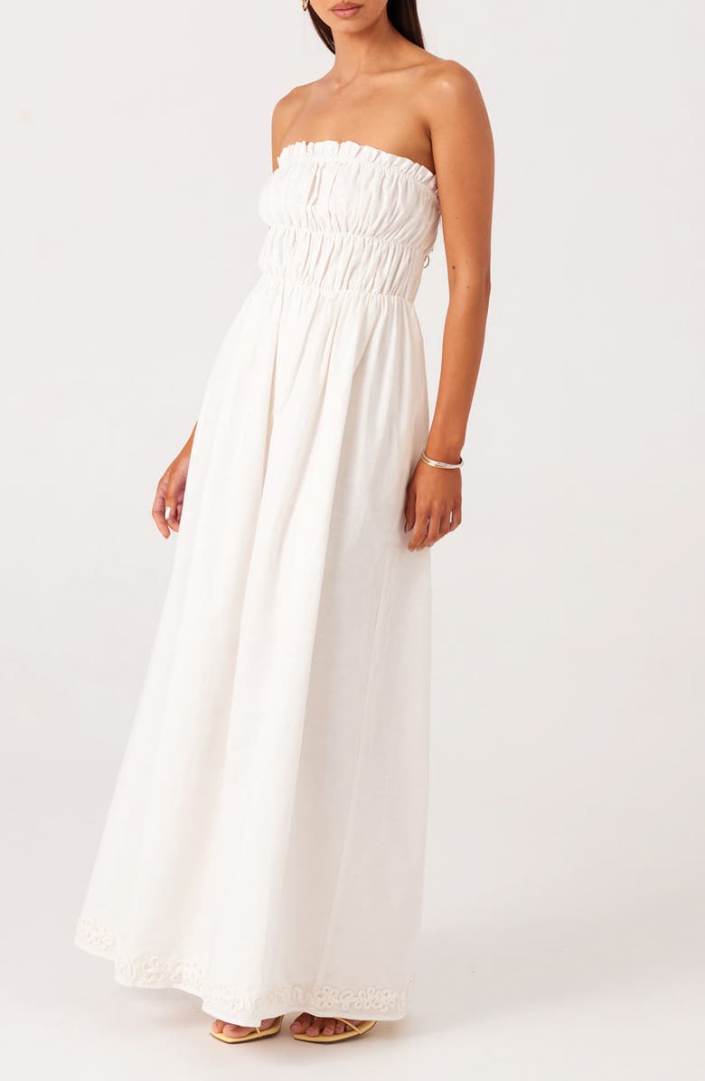 SNDYS Ines Strapless Linen & Cotton Maxi Dress, Alternate, color, White