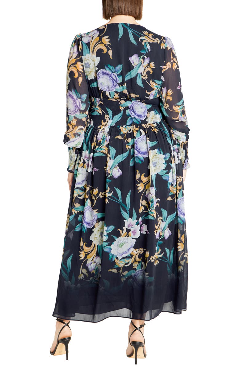 City Chic Nadia Floral Print Long Sleeve Maxi Dress, Alternate, color, Navy Floral Print