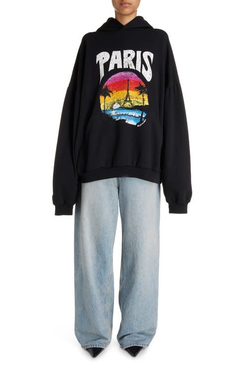 Paris Tropical Oversize Cotton Fleece Graphic Hoodie