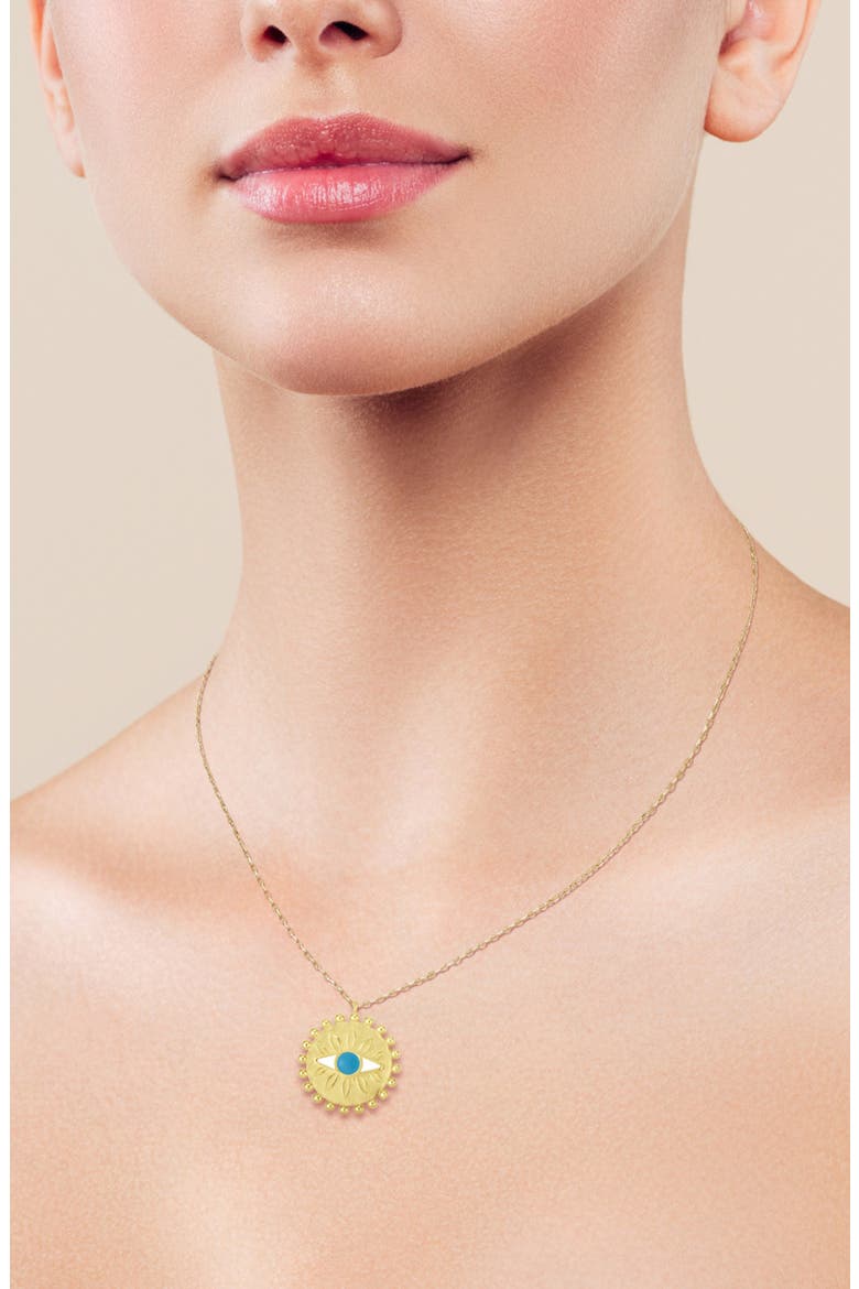 14K Gold Plated Evil Eye Pendant Necklace, Alternate, color, GOLD
